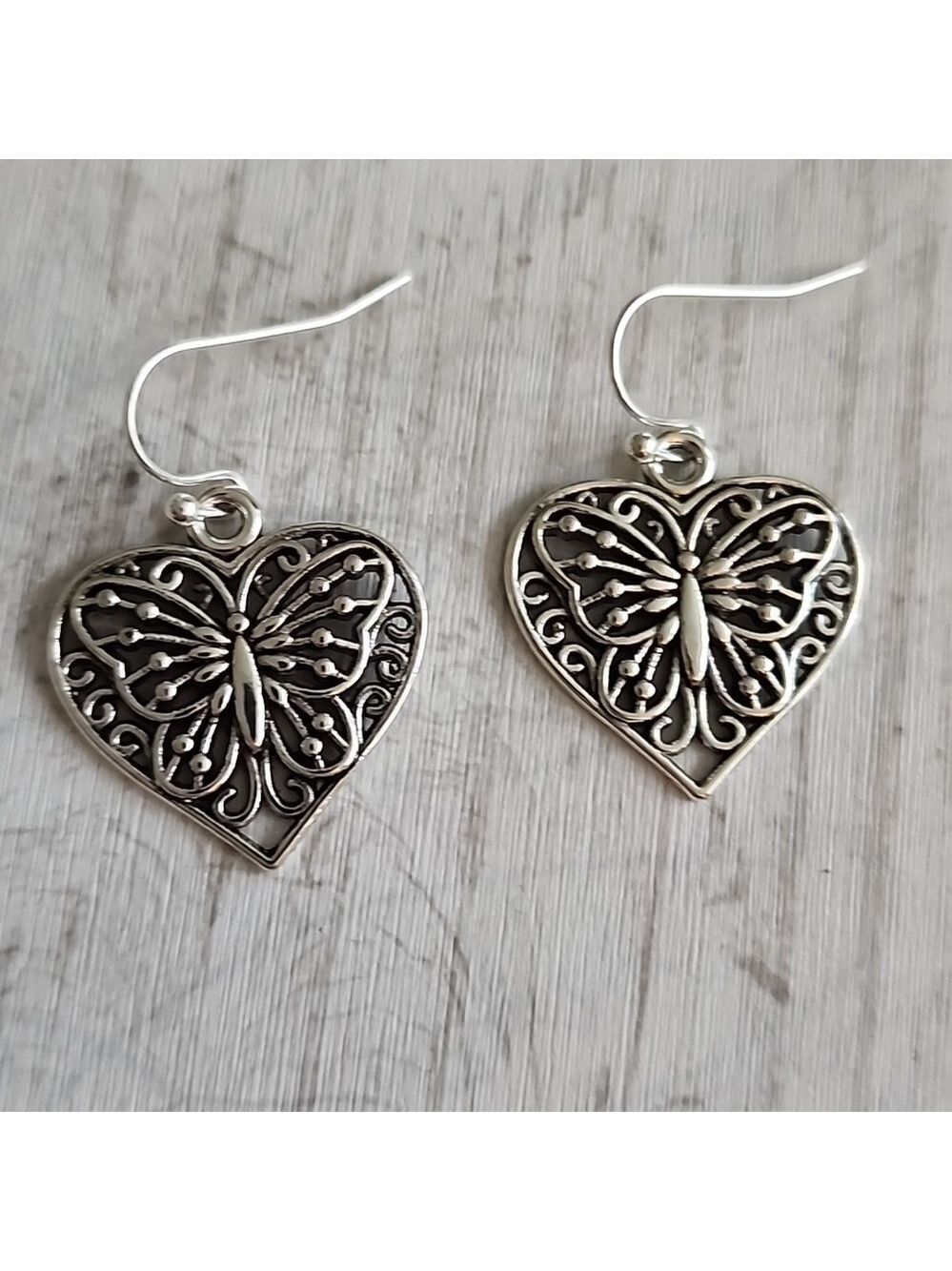 Butterfly Heart Earrings Allergy Friendly post 925S Sterling